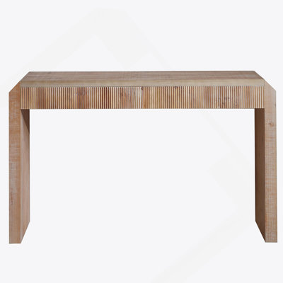 Rustic Wooden Console Table With Drawer – Minimalist Design, Ribbed Texture, And Natural Finish