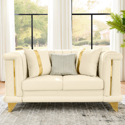 Velours victorien Mid-Century de 69 pouces Ayalur avec garnitures dorées et texture brodée, canapé pour espace de vie principal, 3 coussins, accoudoirs roulés, garnitures de conception luxueuse, détails, rembourrage en mousse, style accoudoir