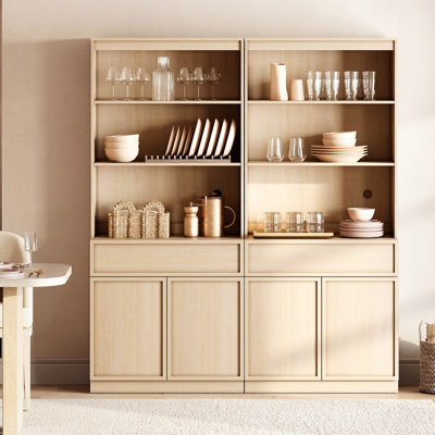 63" Wide Wood Sideboard Buffet with Doors, Drawers & Adjustable Shelves, 72" Tall Storage Cabinet for Dining Kitchen