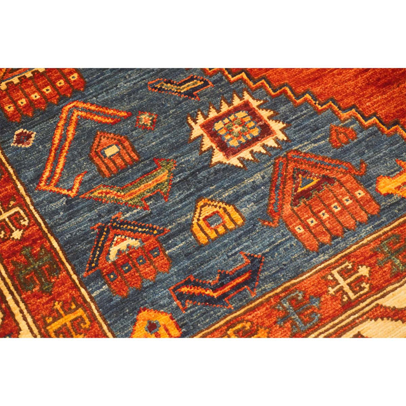 Tapis unique rouge / beige / bleu noué à la main de haute qualité