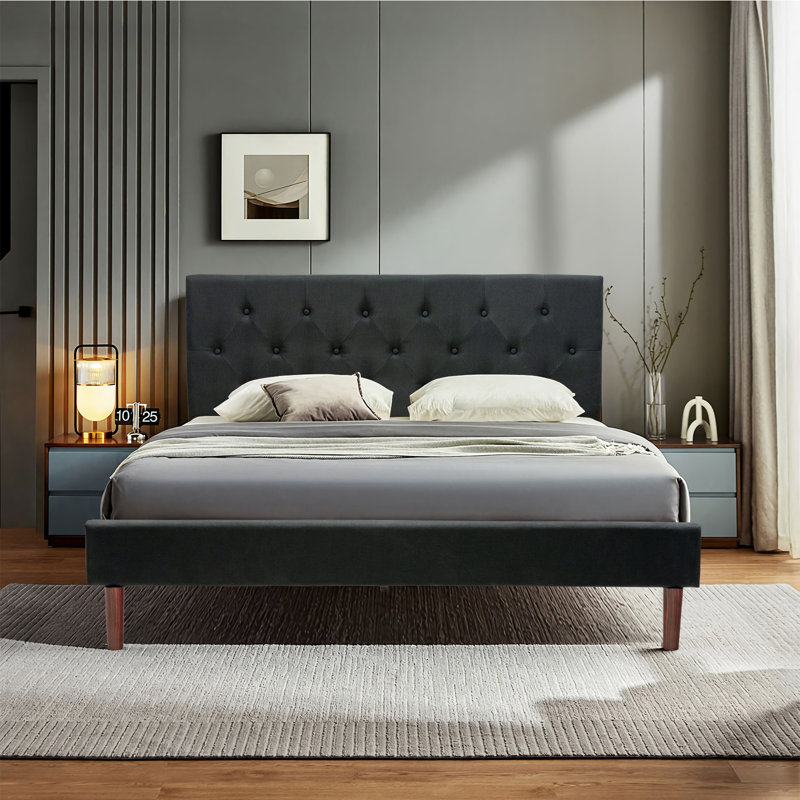 Vili Upholstered Platform Bed, Black
