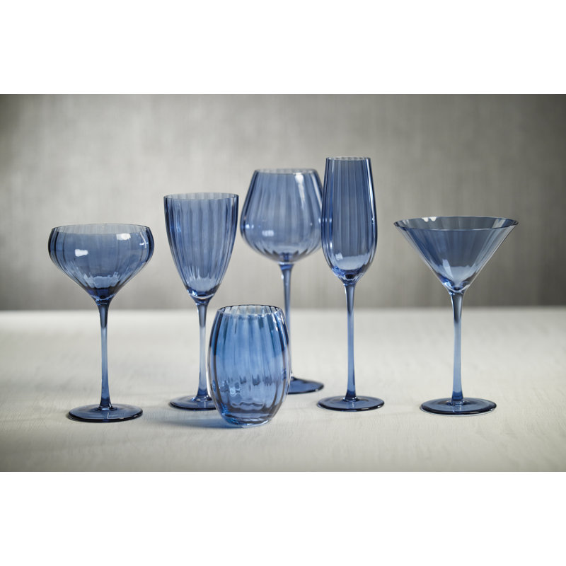 Azure Blue Textured Glass Champagne Flutes, Set of 4