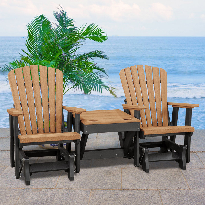 Outdoor Adirondack Chair With Table, Cedar/Black
