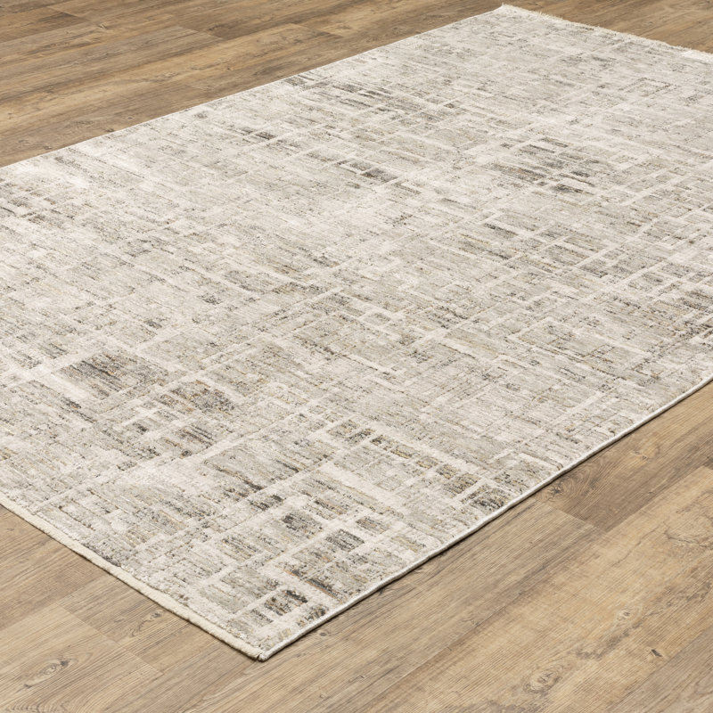Telisa Modern Architectural Block Ivory / Grey Area Rug, Rectangle 2'3" x 3'