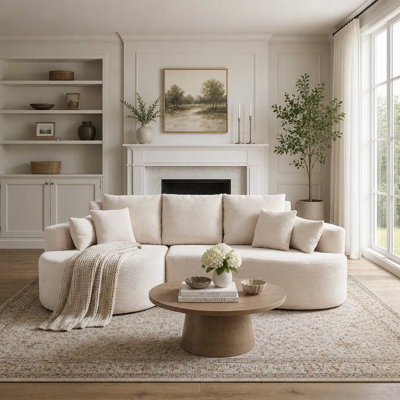 Canapé modulaire incurvé en velours côtelé avec méridienne et mousse haute élasticité pour une détente confortable dans le salon