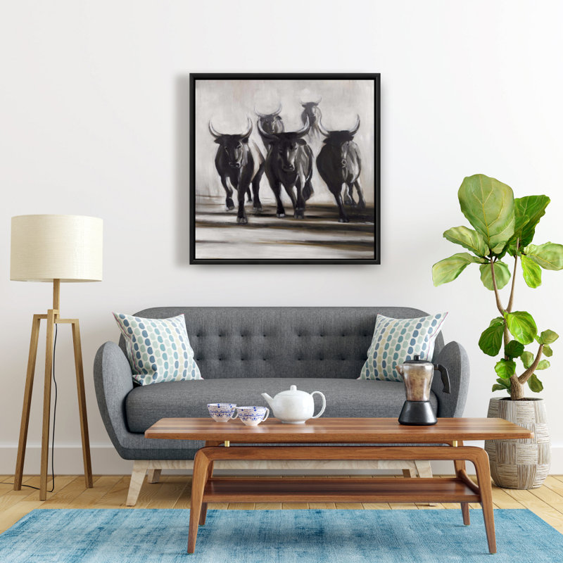 Running Fierce Bulls Canvas | Brown Rustic Bedroom Decor