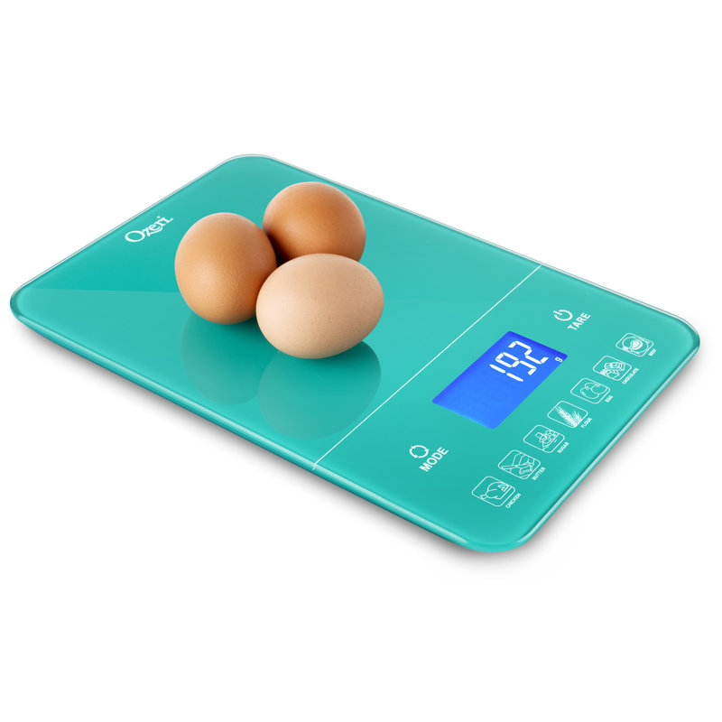 Balance de cuisine numérique en verre trempé 22 lb (10 kg) Ozeri Touch III, Bleu sarcelle
