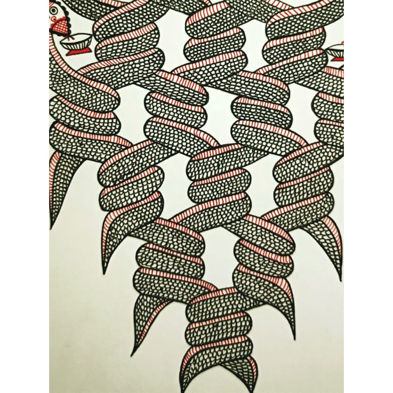 "Enchevêtrés de serpents, marqueurs d'alcool et fineliners" sur papier par Ruchi - art mural mystique populaire Madhubani