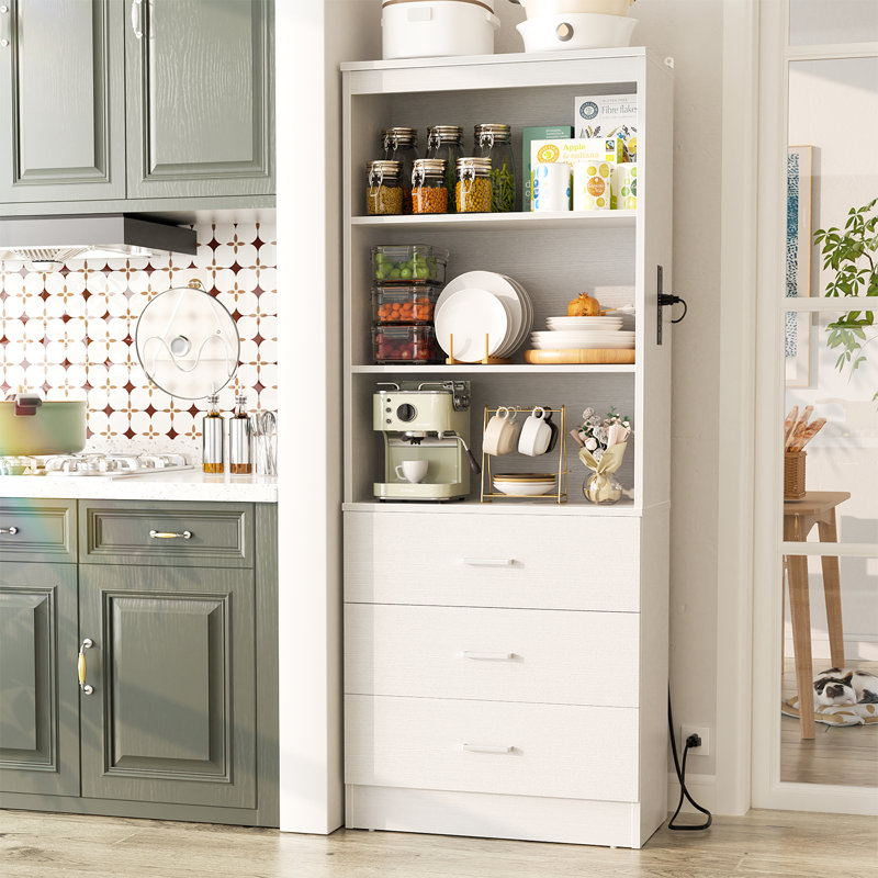 Garde-manger 71 po avec station de charge et 3 tiroirs, Bois rustique