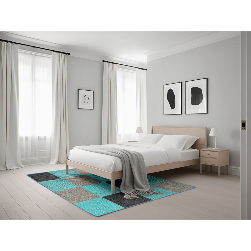 Tapis à motifs noir / vert mer, Rectangle 5 pi x 7 pi