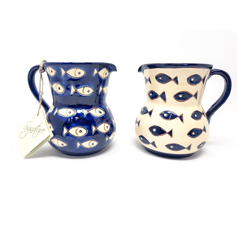 Marka Handmade Ceramic Table Vase, 19cm H x 19cm W x 15cm D, Blue/White