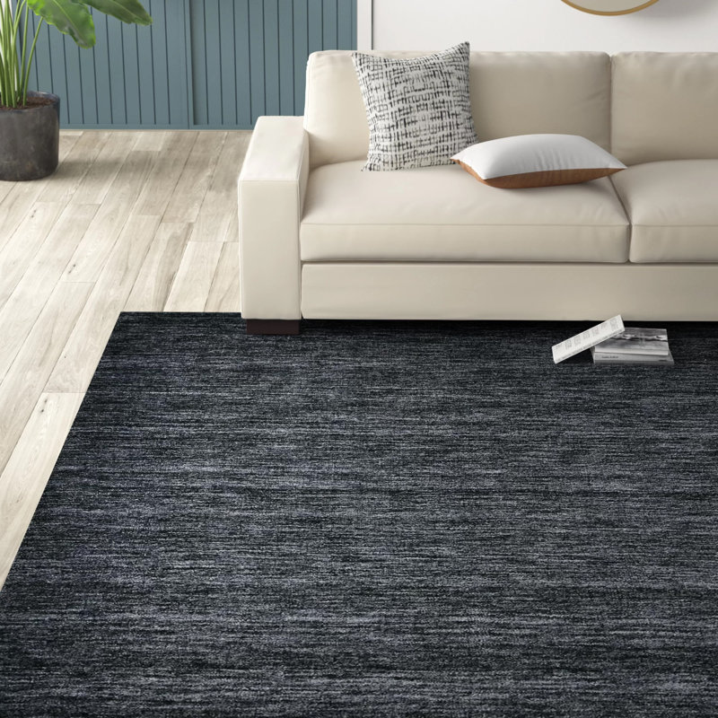 Tapis en laine tissé à la main Kaden, Noir, Rectangulaire 8 pi x 11 pi