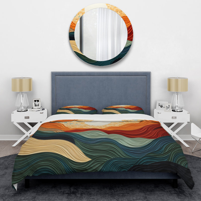 Ensemble de housse de couette en polyester abstrait jaune lyrique, Housse de couette pour très grand lit et 2 très