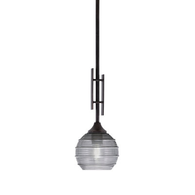 Uptowne Stem Hung Mini Pendant Shown In Dark Granite Finish With 6" Ribbed Glass