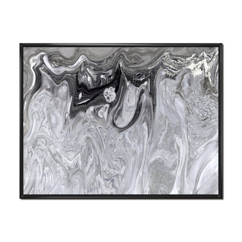 Gris abstrait liquide - peinture sur toile, H 16 po x l 32 po x P 1 po, Cadre flottant noir