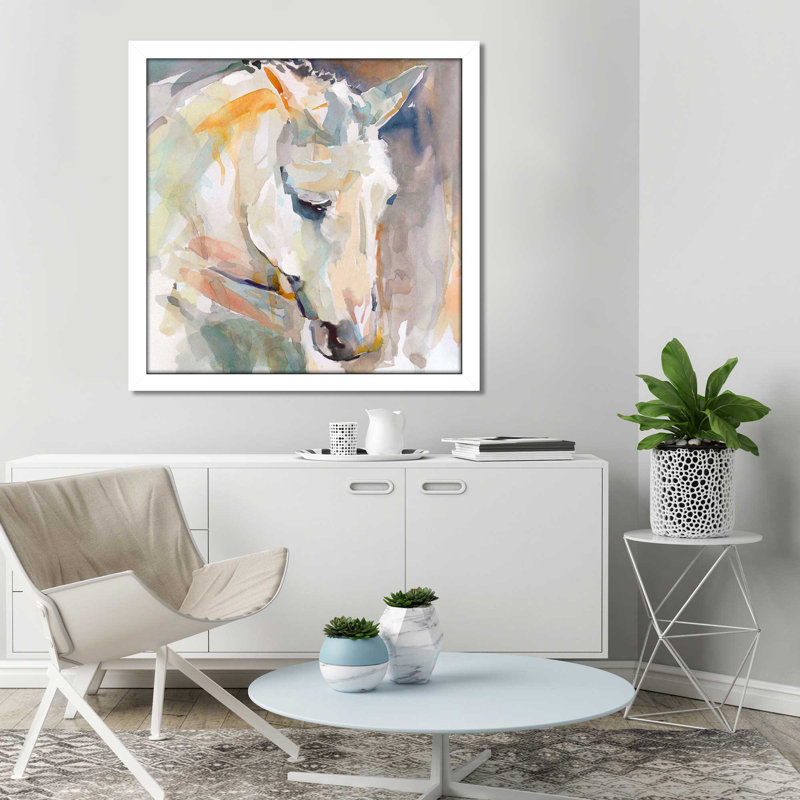 «Beautiful Contemplation» par Carol Robinson - Peinture, Cadre blanc, H 37,5 po x l 37,5 po x P 1 po