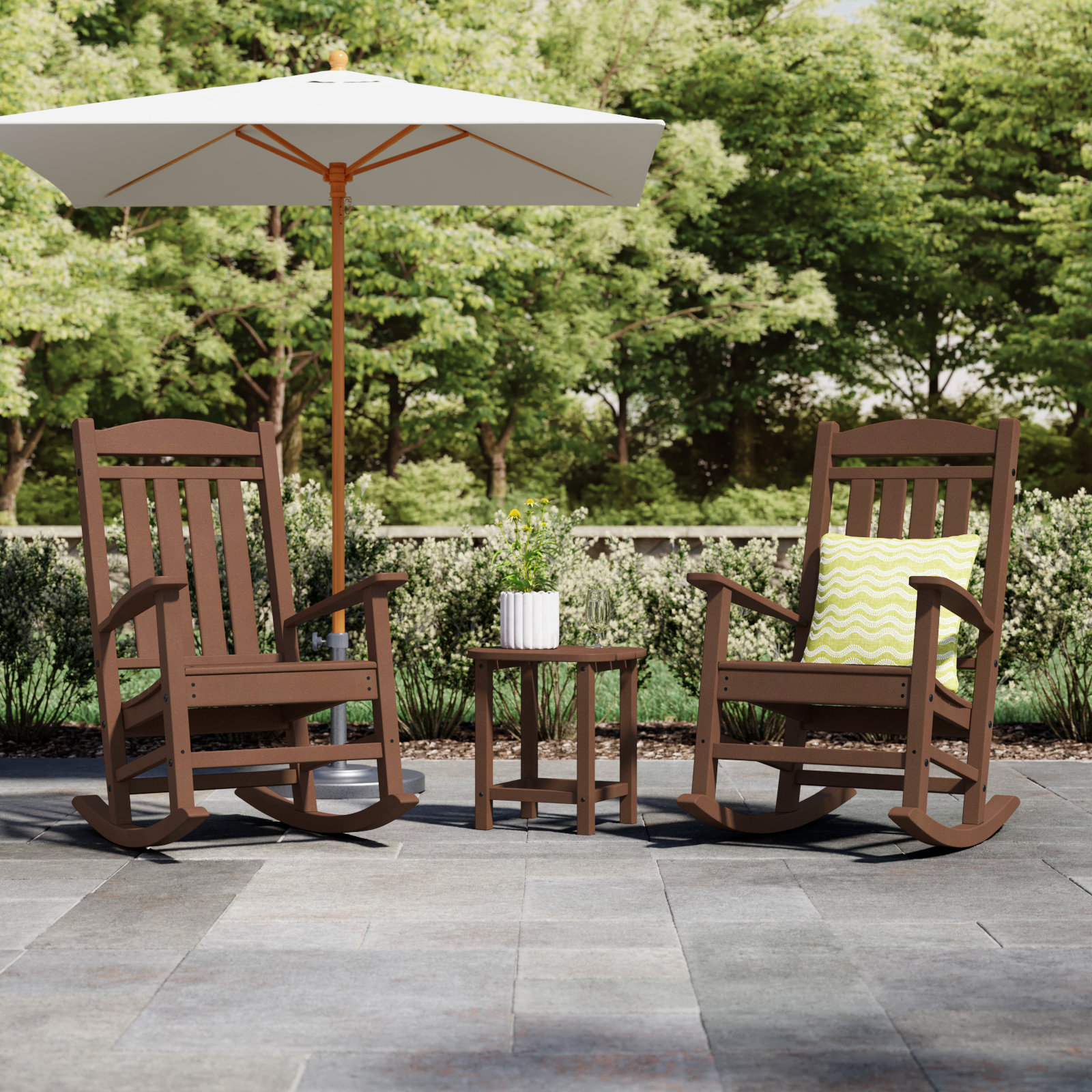 POLYWOOD® Rocker 2-Person Patio Seating Group, Teak