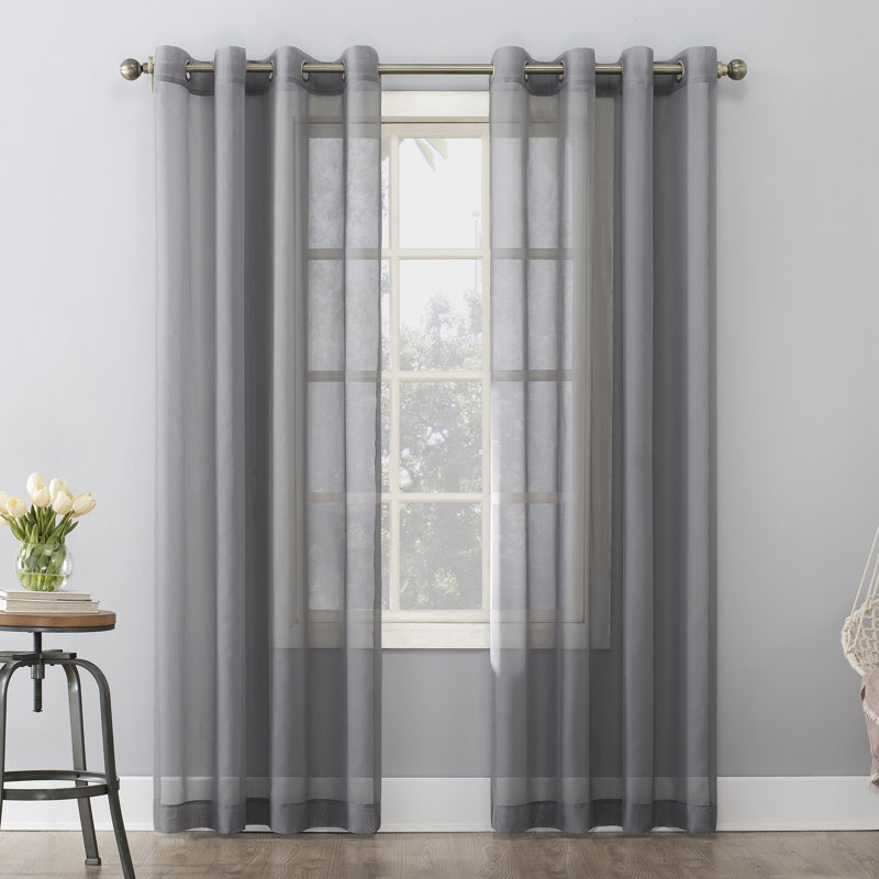 Panneau de rideau simple diaphane avec œillets, L 59 po x L 63 po, Gris anthracite