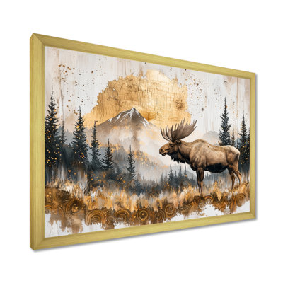 «Gerose Golden Moose In The Winter Landscape I», art mural sur toile