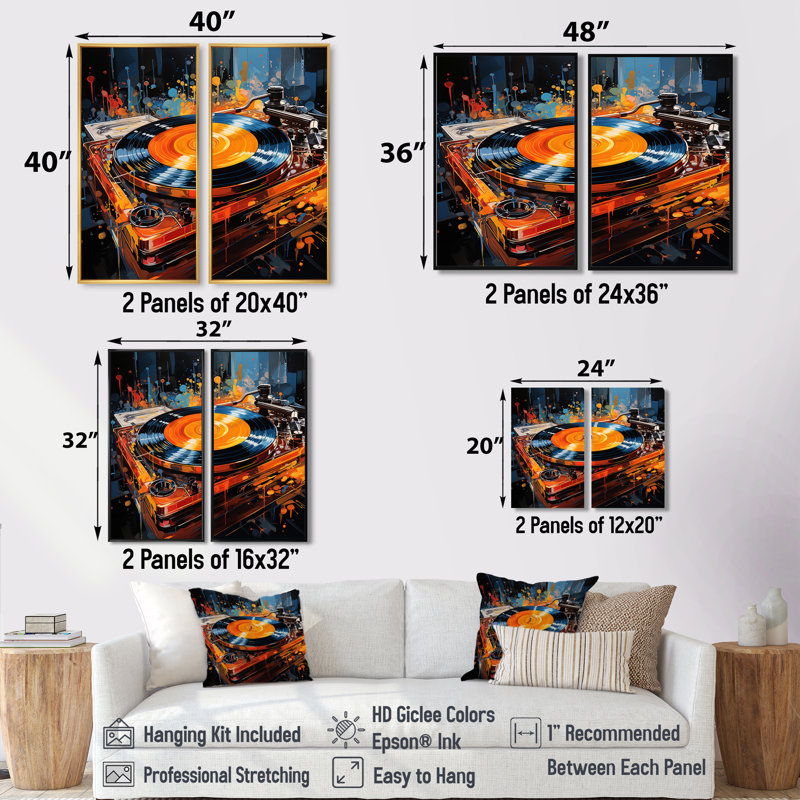 Vinyle Disque Rythme Résonant I - Mode Disques Vinyle Art mural 2 panneaux, H 36 po x l 48 po, Impression encadrée flottante