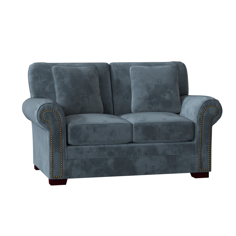 Causeuse à accoudoirs roulés de 63 po avec coussins réversibles Adrena, Laiton clair, Aberdeen 22 - velours bleu, Non