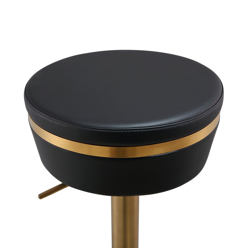 Swivel Upholstered Faux Leather Adjustable Height Counter Stool with Stainless Steel Frame, Black Leather