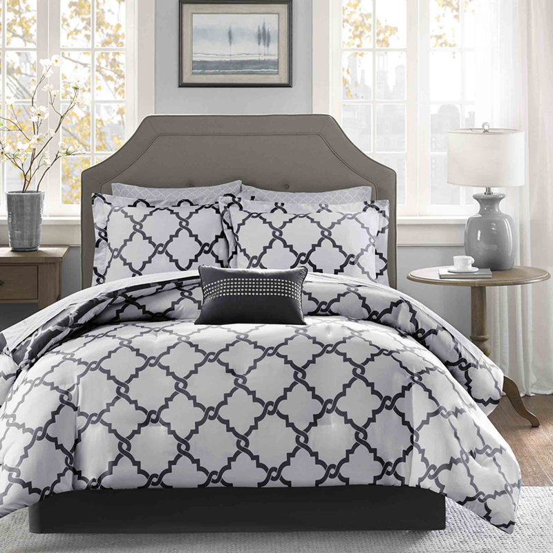 Ensemble d'édredon réversible en microfibre 8 pièces, Noir, Très grand édredon et 8 pièces supplémentaires