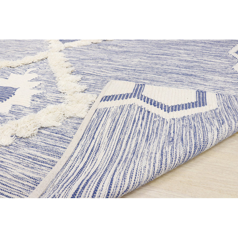 Tapis ivoire / bleu en laine noué à la main Santa Fe, Rectangle 9' x 12'