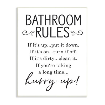 «Minimal Bathroom Rules Sign Hurry up Humor», art textuel