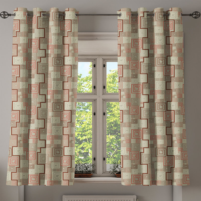 Latitude Run® Abstract Grommet Curtain Decorative 2-Panel Window Drapes, 50"x96", Redwood Tan Red, 50" W x 63" L