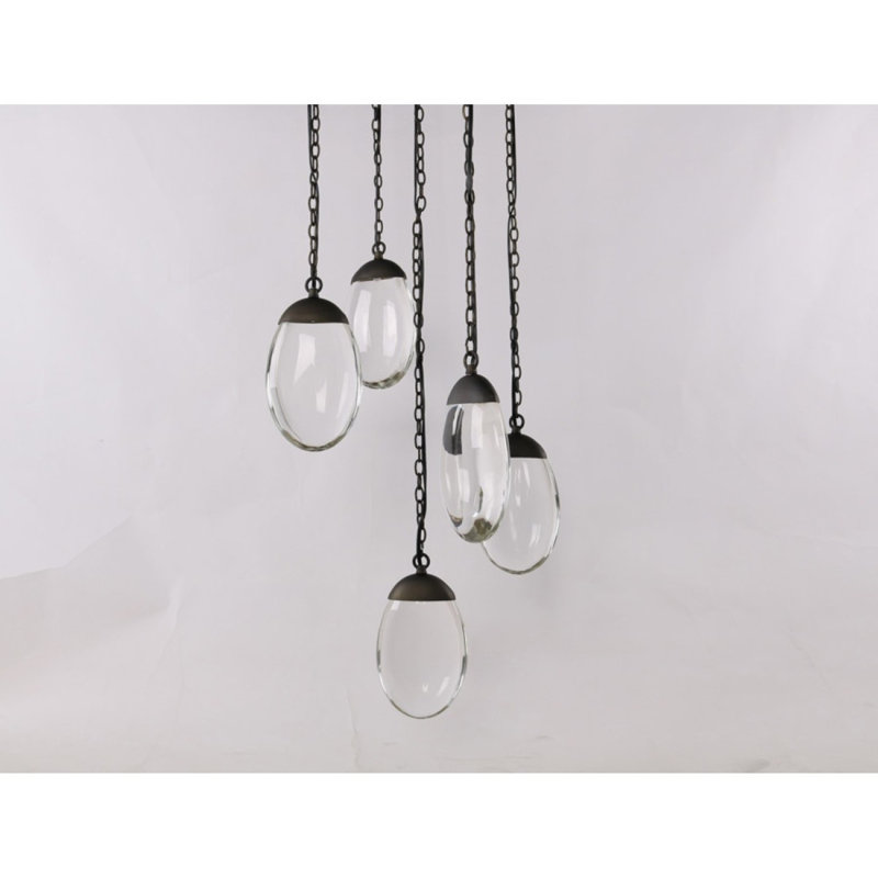 Lustre suspendu avec chaîne en métal léger, Argent antique, H 84 po x l 28 po x P 2 po, Givré