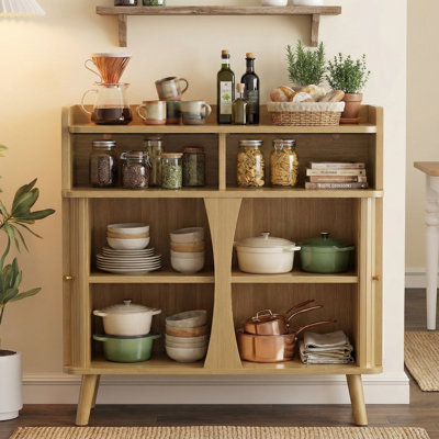 39" Mid-Century Sideboard Cabinet With Roller-Shutter Doors & Adjustable Shelves, Walnut Finish by George Oliver