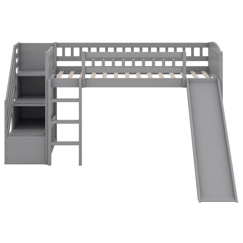 Lit mezzanine simple avec glissade et escalier de rangement pour enfants, lit mezzanine en bois avec échelle intégrée
