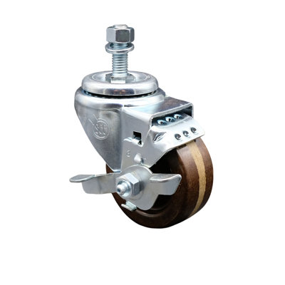 3 Inch SS High Temp Phenolic Wheel Swivel ½ Inch Threaded Stem Caster with Brake