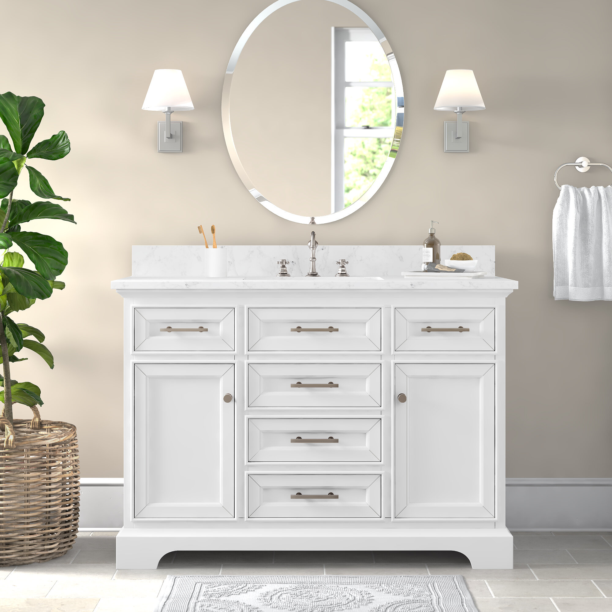 Annaline 72'' Free-standing Double Bathroom Vanity with Engineered Stone  Vanity Top