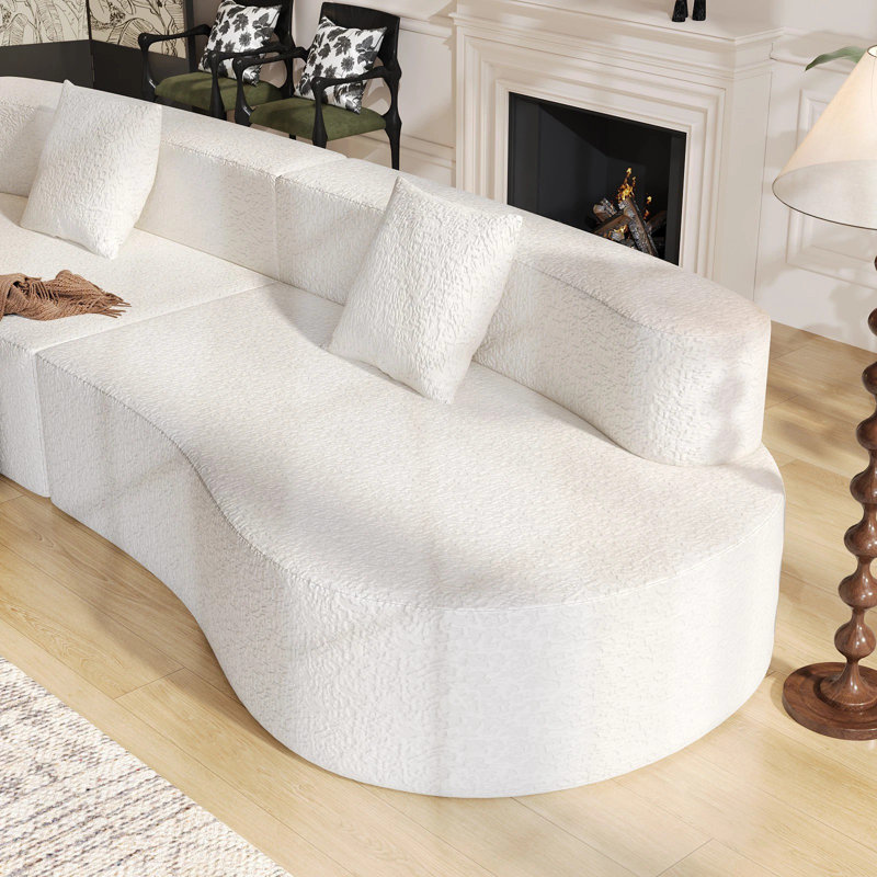 Boneless 118''L Sofa Bed Tatami Cashew-Shaped Sofa Curved Couch Chesterfield Sofa Sectional Sofa, White