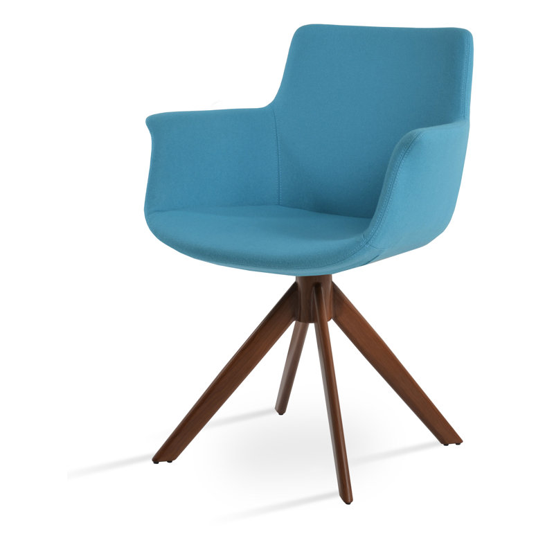 Chaise avec accoudoirs pivotante Bottega, Turquoise, Noyer
