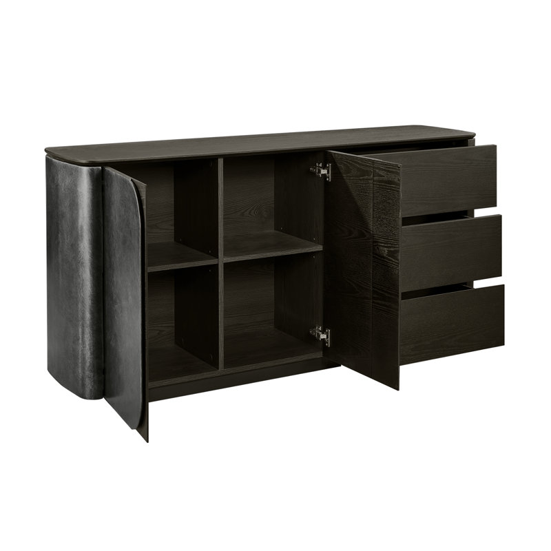 Buffet en bois massif de style Mid-Century de 63 po avec tiroirs et rangement réglable Raventon