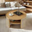 Table basse ronde en bois naturel avec rangement à 2 niveaux - attrait rustique, intérieur spacieux, matériaux, plateau de protection et base courbés de conception chic, vaste surface, construction, mesure de prévention des courbes