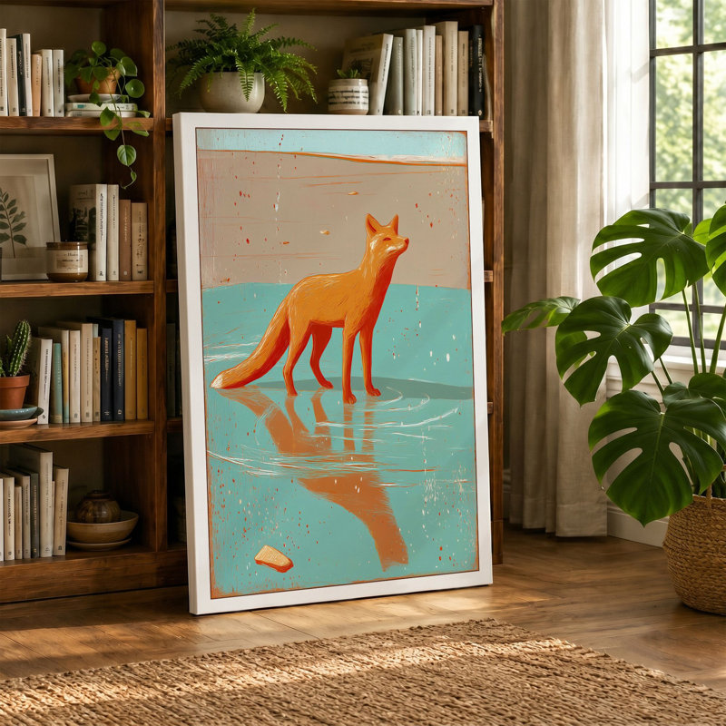 Fox Reflected Minimalist - Print, 30x20 - 76.2 x 50.8 cm, Black Border