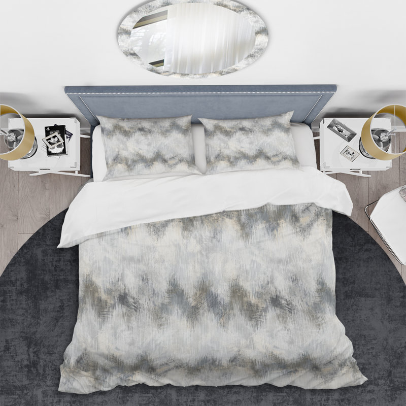 Chevron blanc grungy - ensemble de housse de couette abstrait - microfibre de polyester