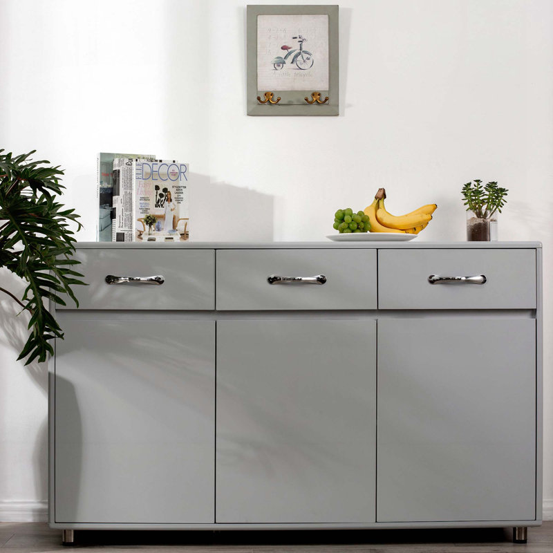 Buffet Storage Cabinet with 3 Doors and Drawers, Gray