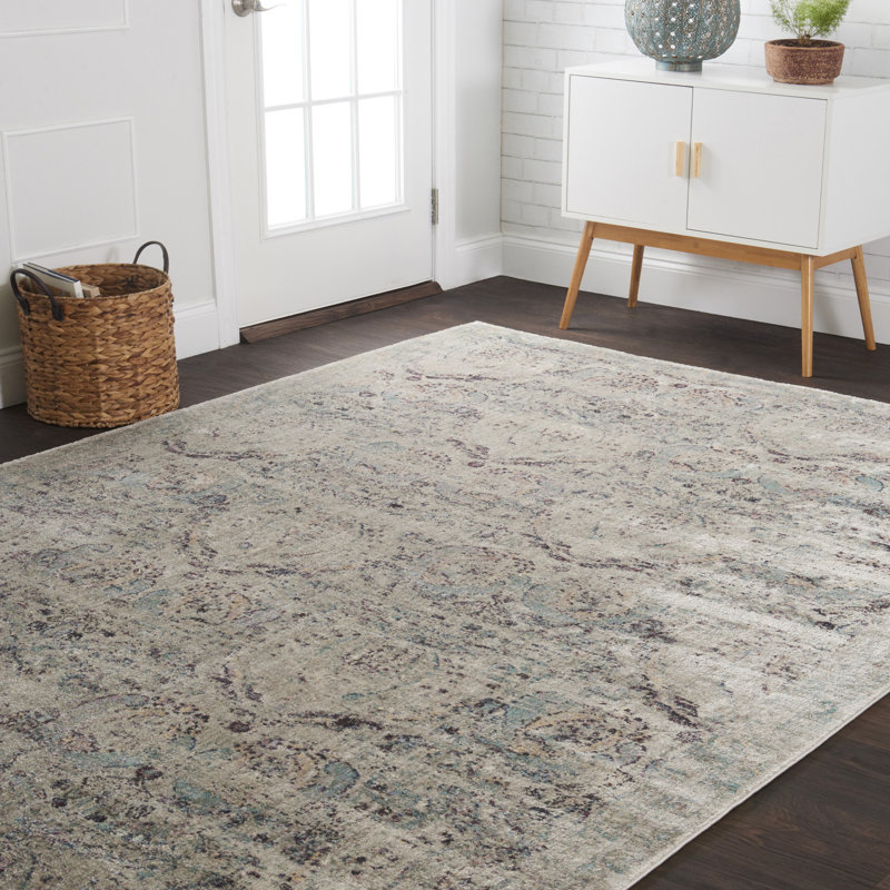 Tapis argenté / prune Goggin, Rectangle 6 pi 7 po x 9 pi 2 po