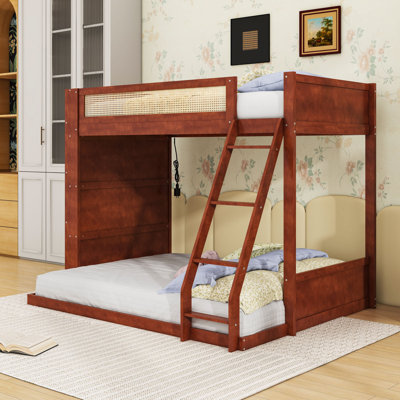 Twin over Full Bunk Bed with Integrated Bookshelf and LED Lighting