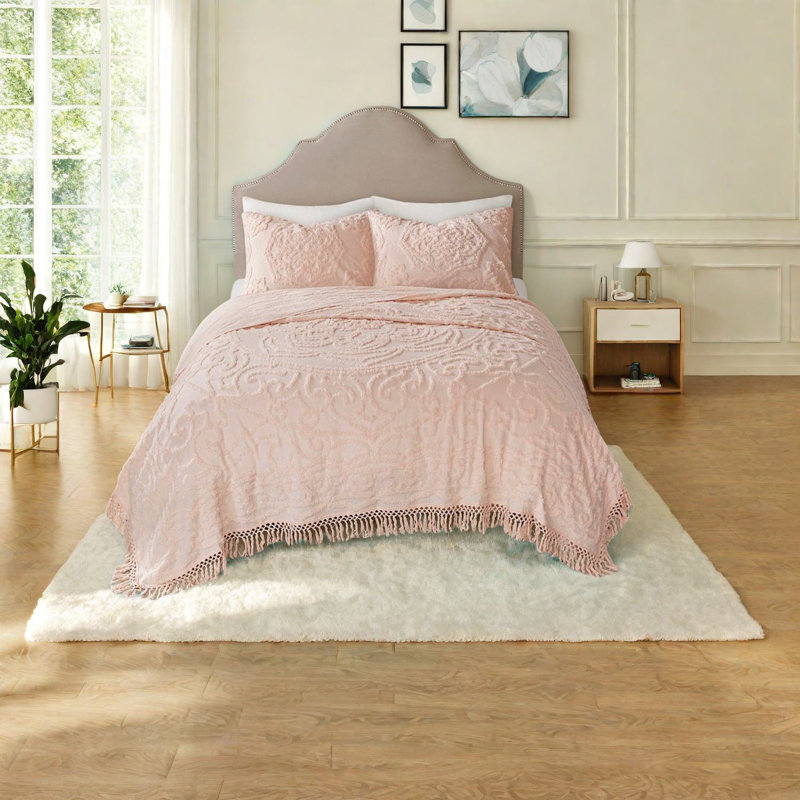 Ensembles de literie en chenille de coton, couvre-lit à franges Boho pour la maison