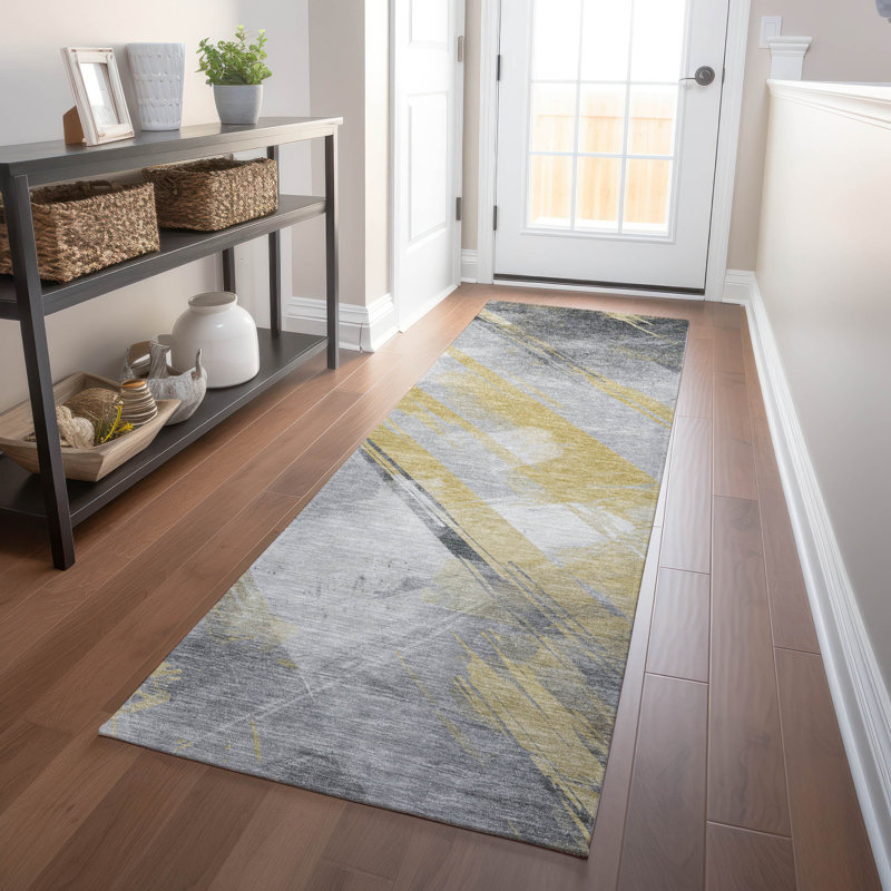 Tapis doré intérieur / extérieur lavable à la machine Claudian ACN1536, Tapis de couloir 2 pi 3 po x 7 pi 6 po