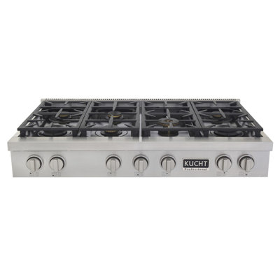 Plaque de cuisson au gaz naturel de 48 po en acier inoxydable avec boutons dorés