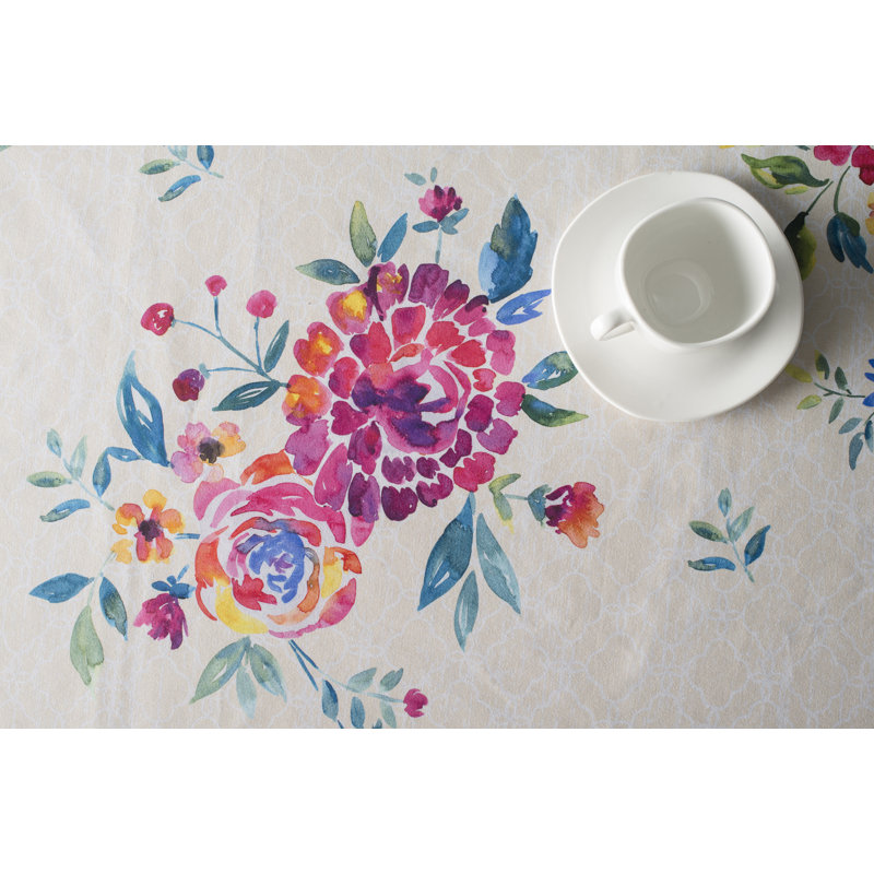 Floral 100% Cotton Tablecloth, 108" L x 60" W