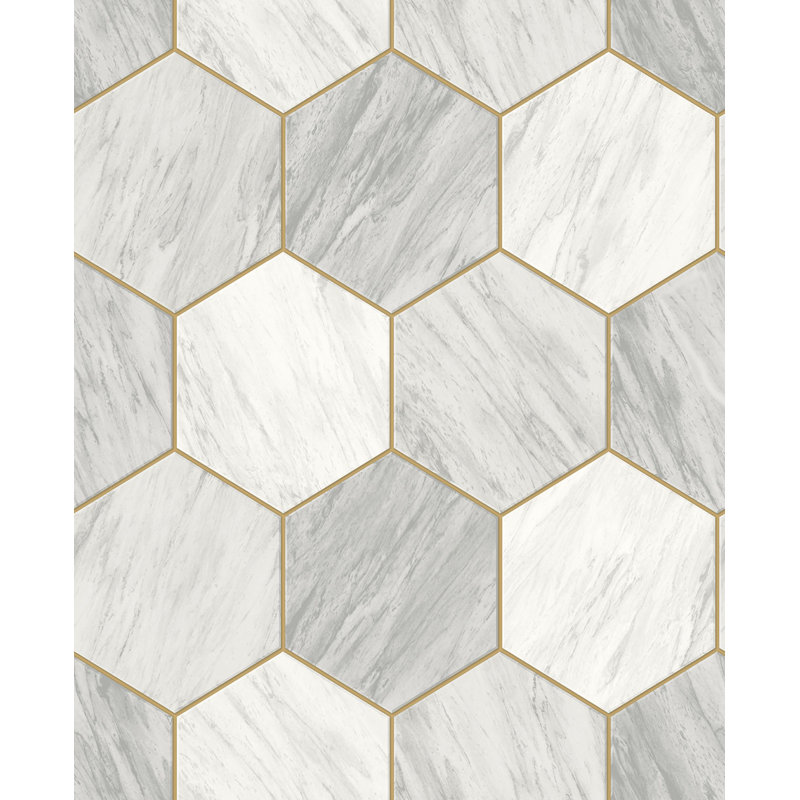 Panneau de papier peint L 33 pi x l 21 po Lakinna, Blanc / Doré