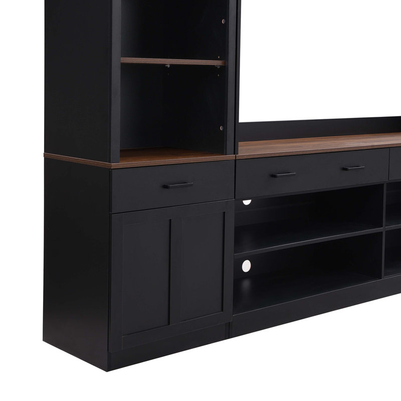 Black Walnut 4-Piece Entertainment Wall Unit with Bookshelves